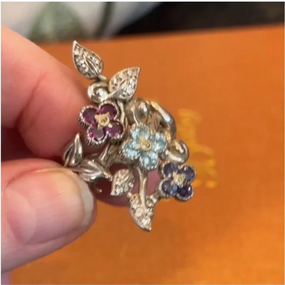BARBARA BIXBY LOTUS FLOWER RING STERLING 925 RHODOLITE IOLITE TOPAZ GEMS 7.5 EUC - Picture 12 of 16